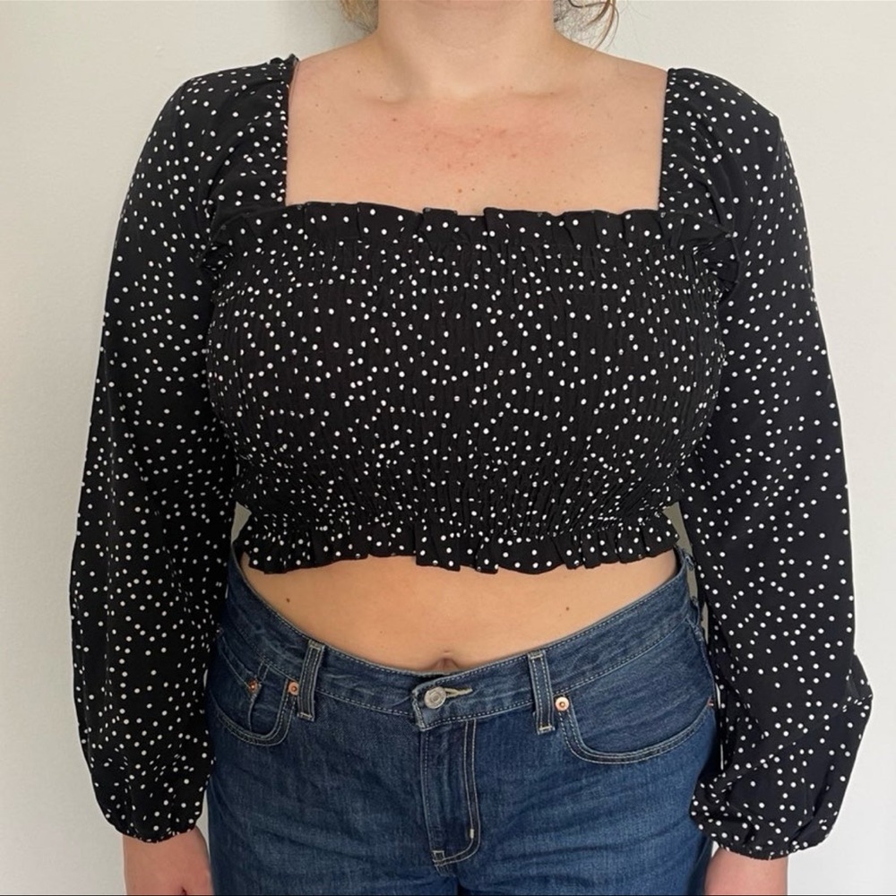 Long Sleeve Shirred Crop Top